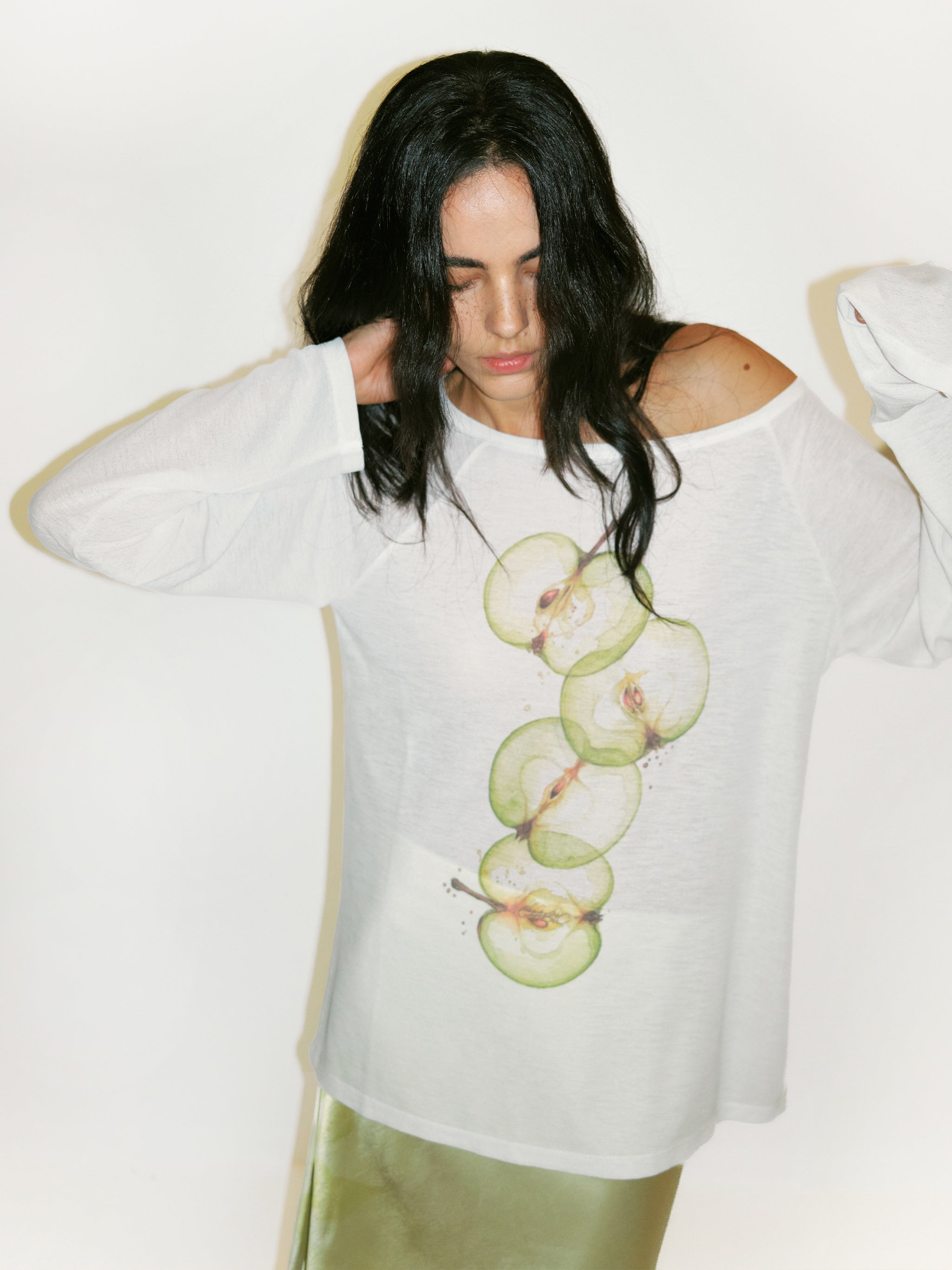 CUBIC Boat Neck Apple Print  Long-Sleeve Top