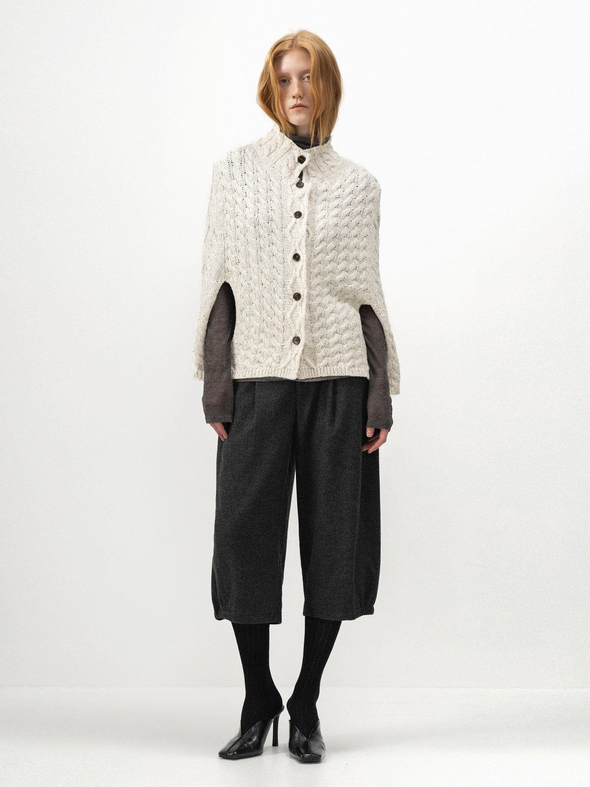CUBIC Cable-Knit Button-Up Cape-2