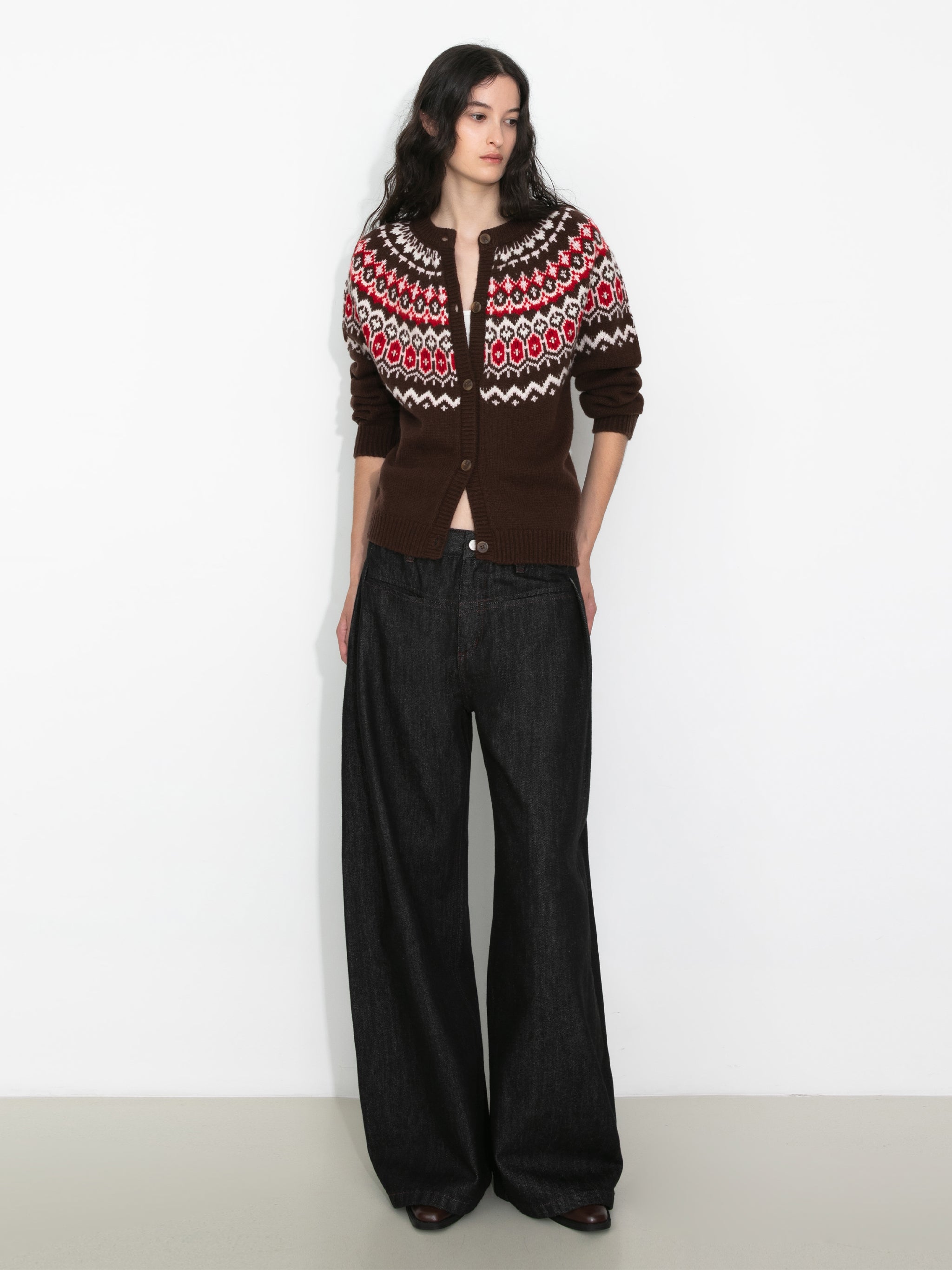 100% Wool Fair Isle Wool Knit Cardigan-2