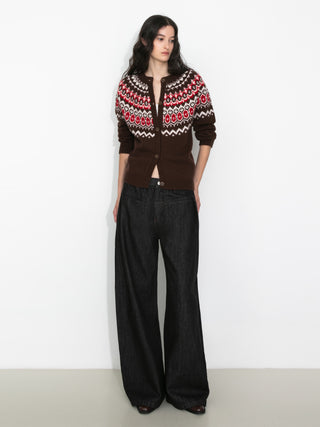 100% Wool Fair Isle Wool Knit Cardigan