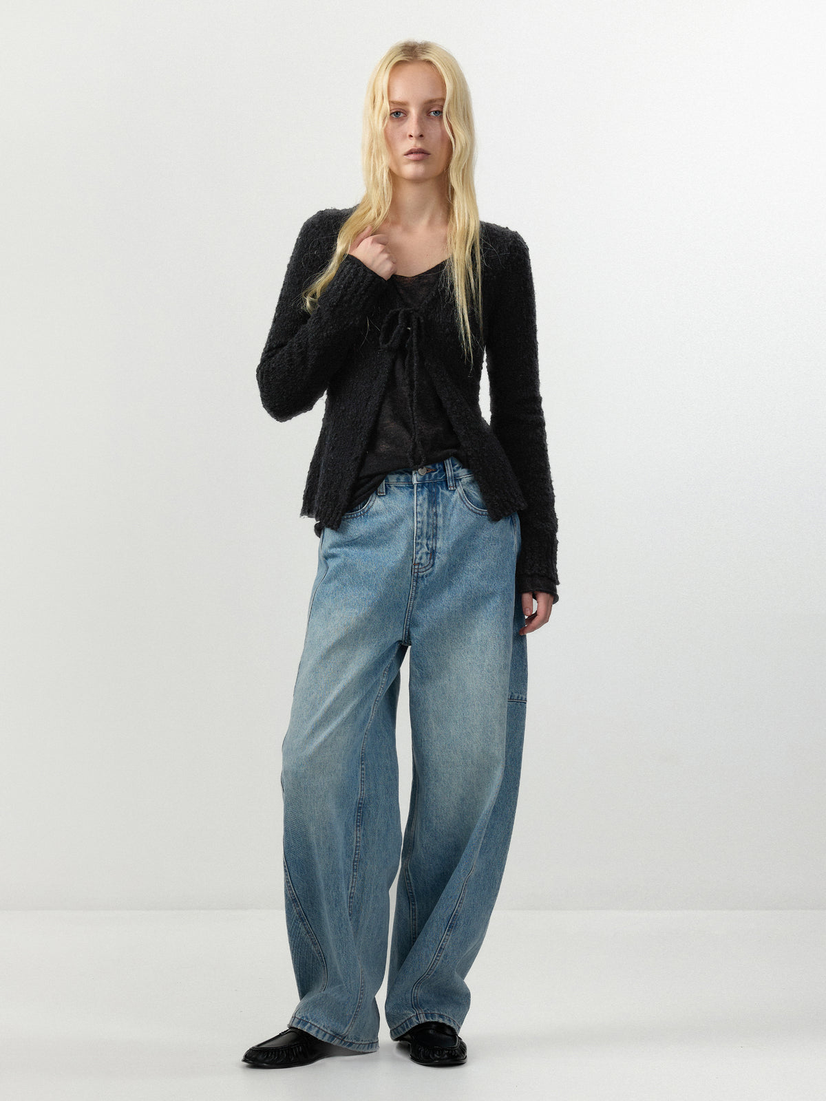 CUBIC Textured Tie‑Front Knit Cardigan