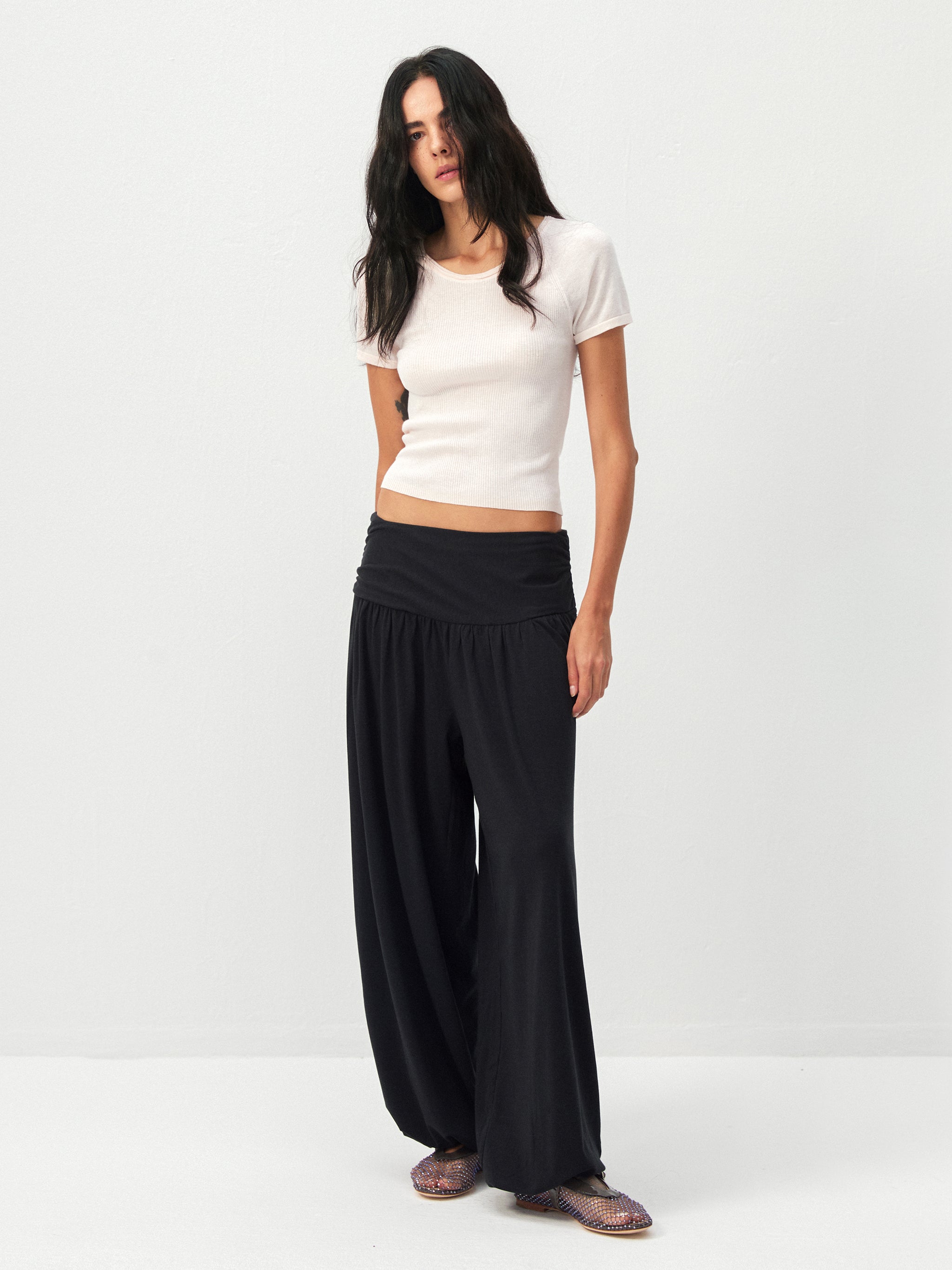CUBIC Fold-Over Waist Wide-Leg Harem Pants