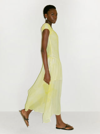 CUBIC Abstract Print Asymmetrical Chiffon Midi Dress
