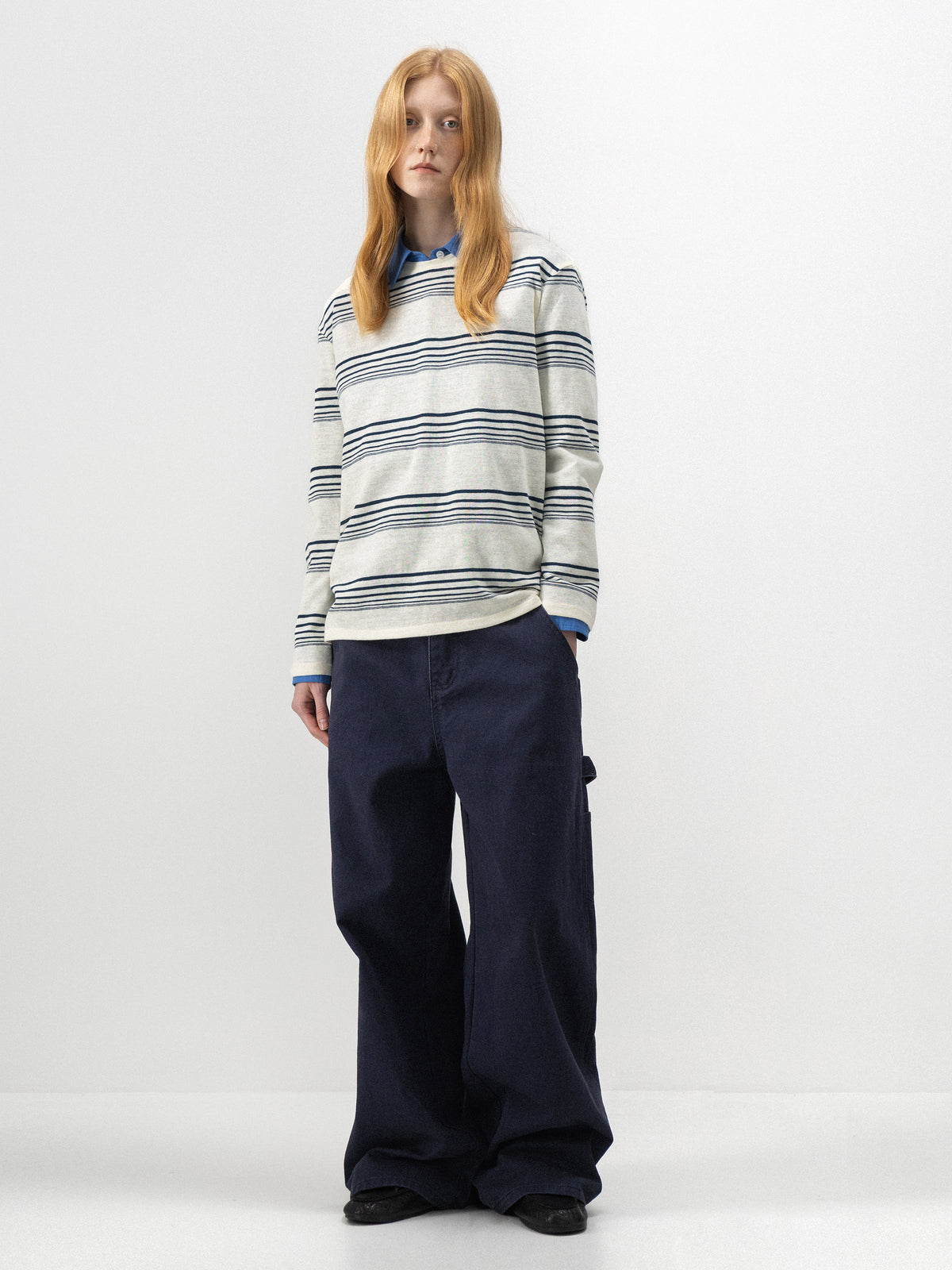 Washed Cotton Wide Leg Jeans-1