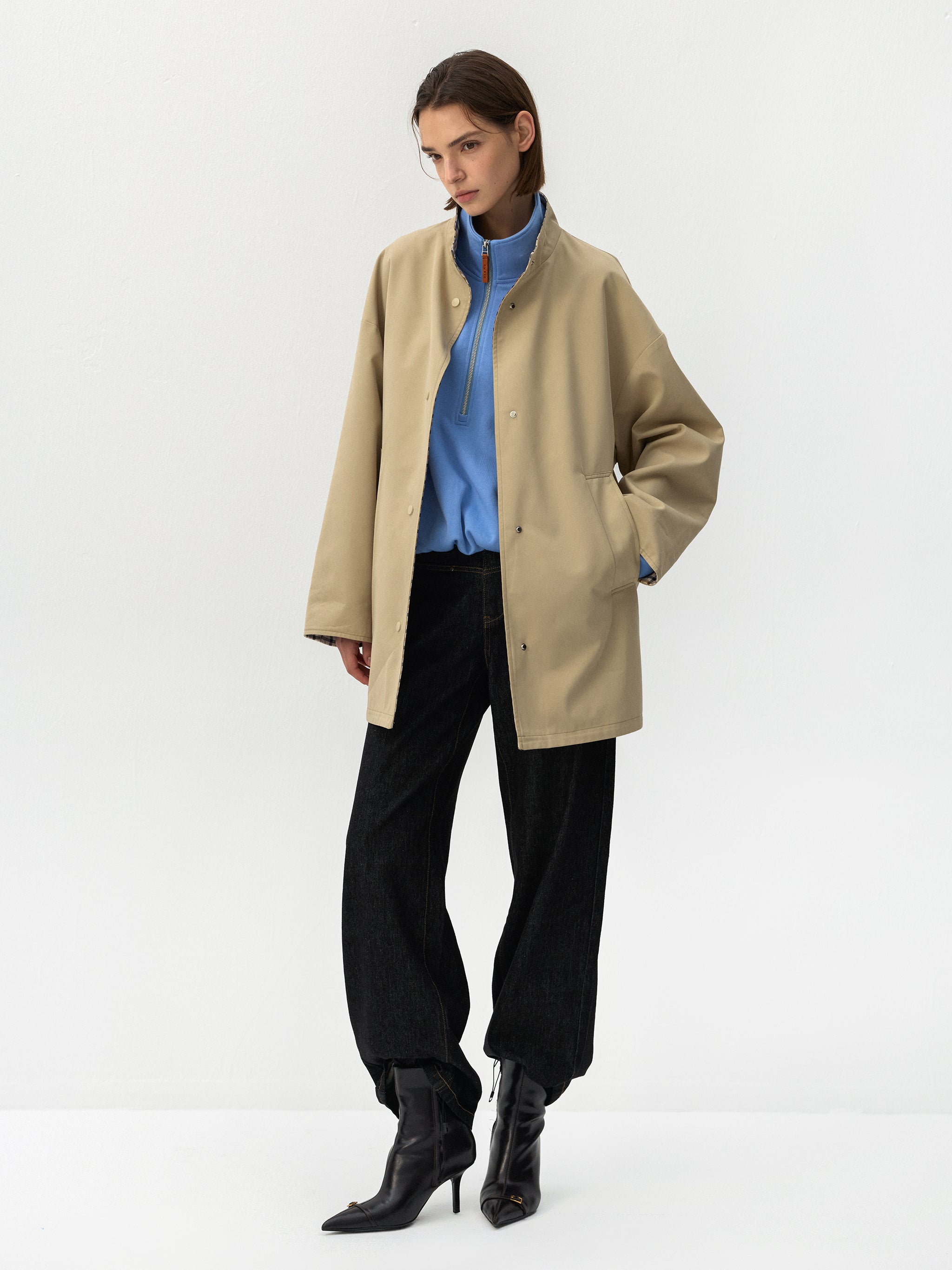 Funnel Neck Reversible Trench Coat-1