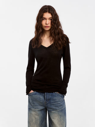 CUBIC Tencel Linen Blend V-Neck Knit Sweater