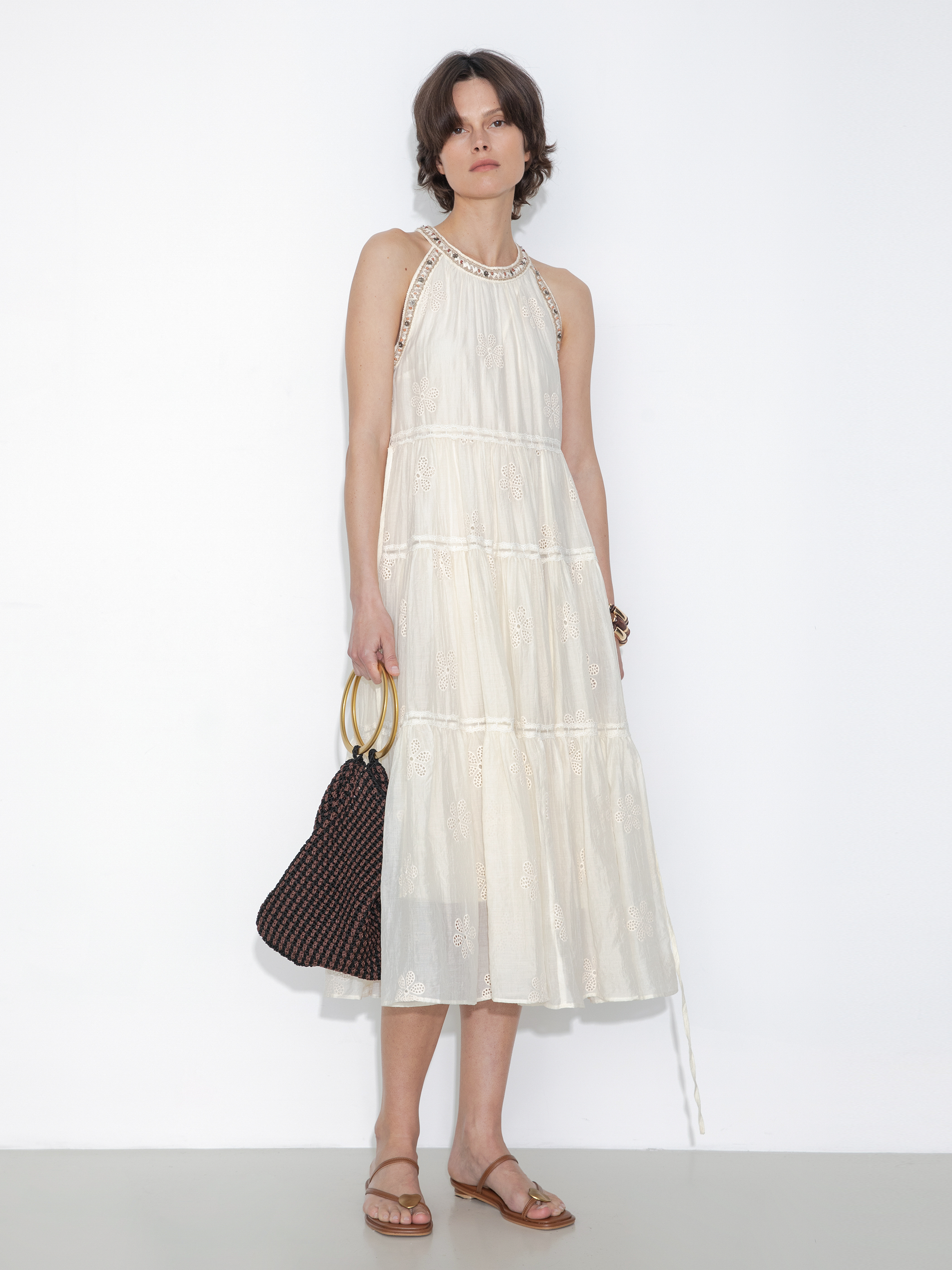 A-Line Halter Round-Neck Embroidered Maxi Dress