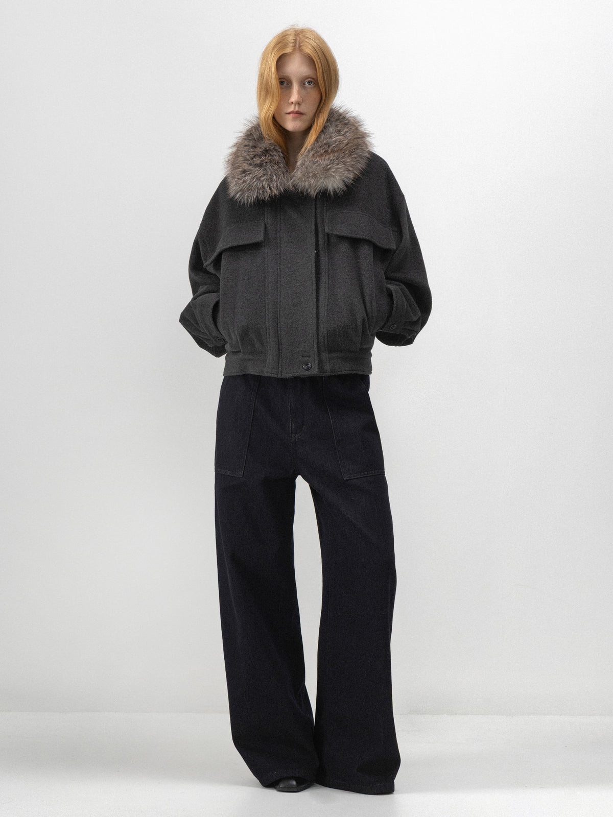 CUBIC Detachable Faux-Fur Collar Cocoon Jacket-1