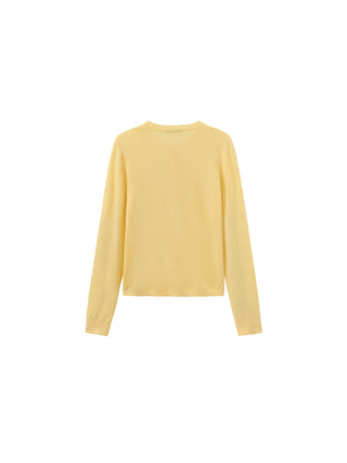 100% Wool Knit Cardigan with Crew Neck