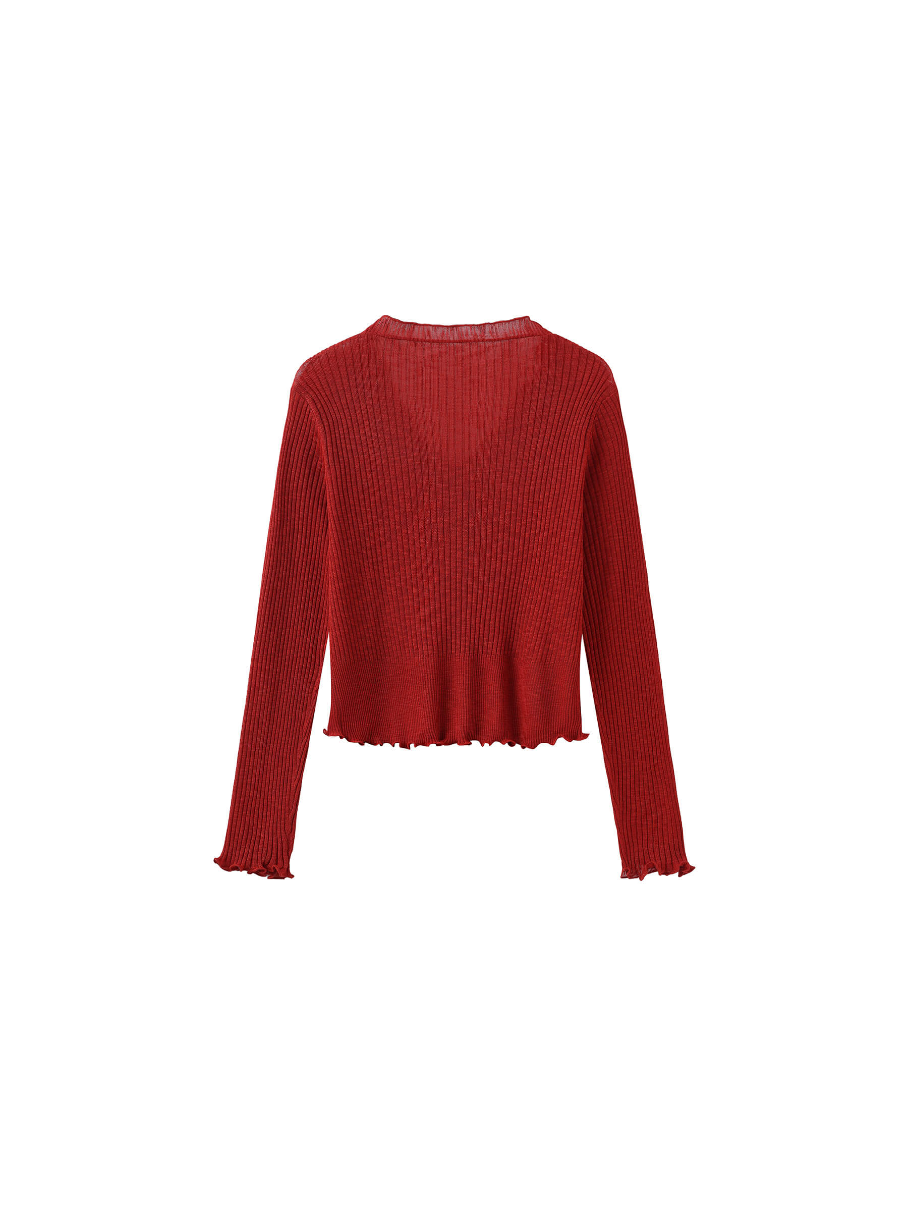 V-Neck Knit Cardigan with Ruffled Long Sleeves-23