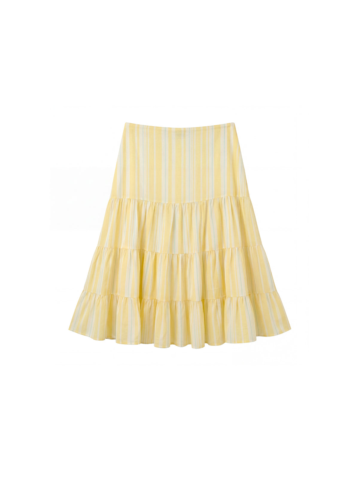 CUBIC Lyocell Linen Blend Tiered Striped Midi Skirt-20