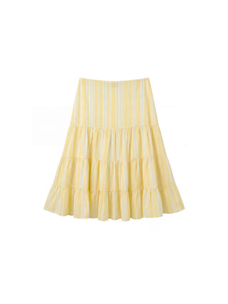 CUBIC Lyocell Linen Blend Tiered Striped Midi Skirt