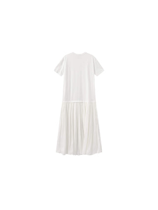 Oversized Round Neck Short Sleeve Pleated Dress