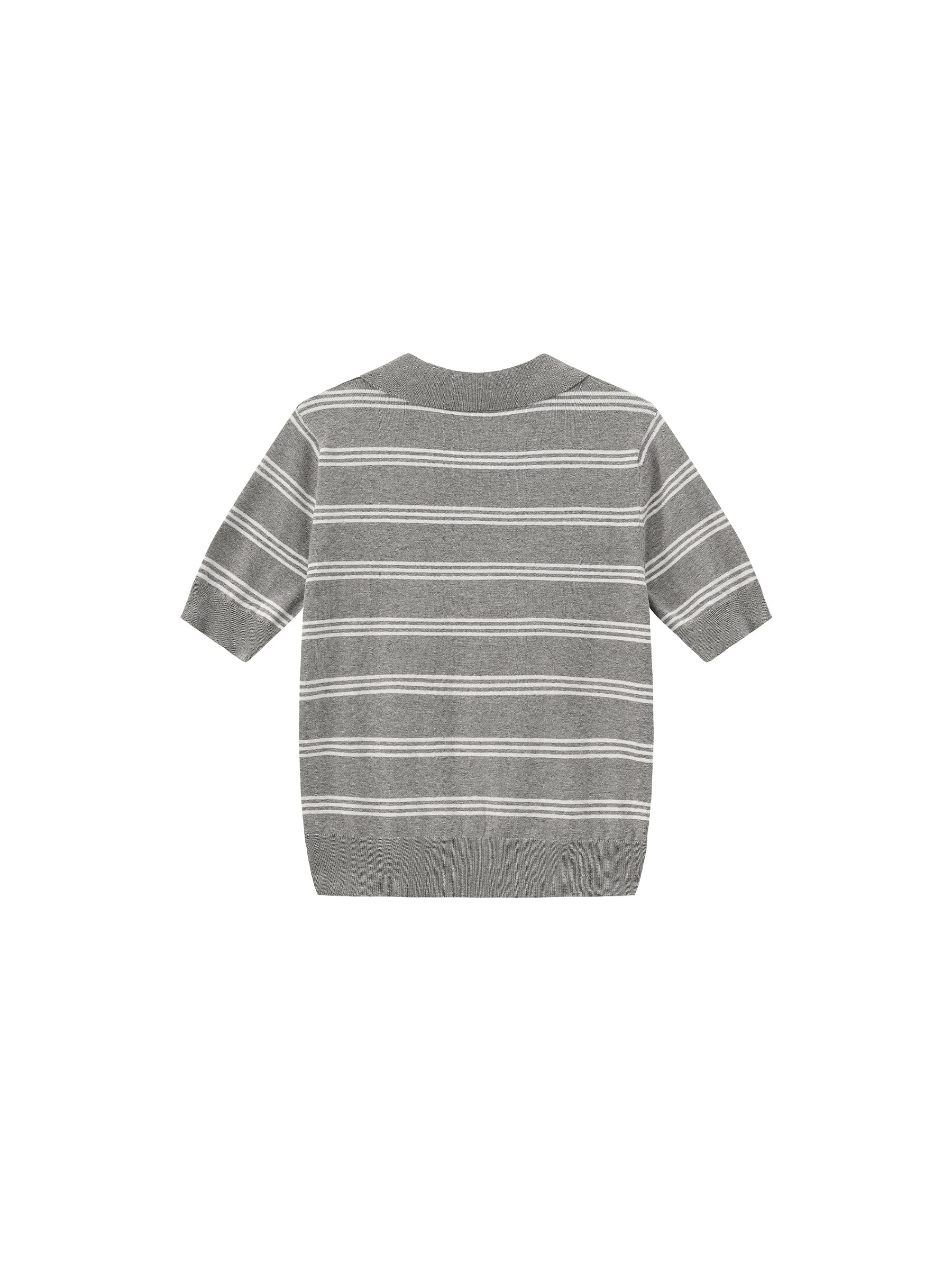 CUBIC-Striped Cropped Polo Collar Cotton T-Shirt-20