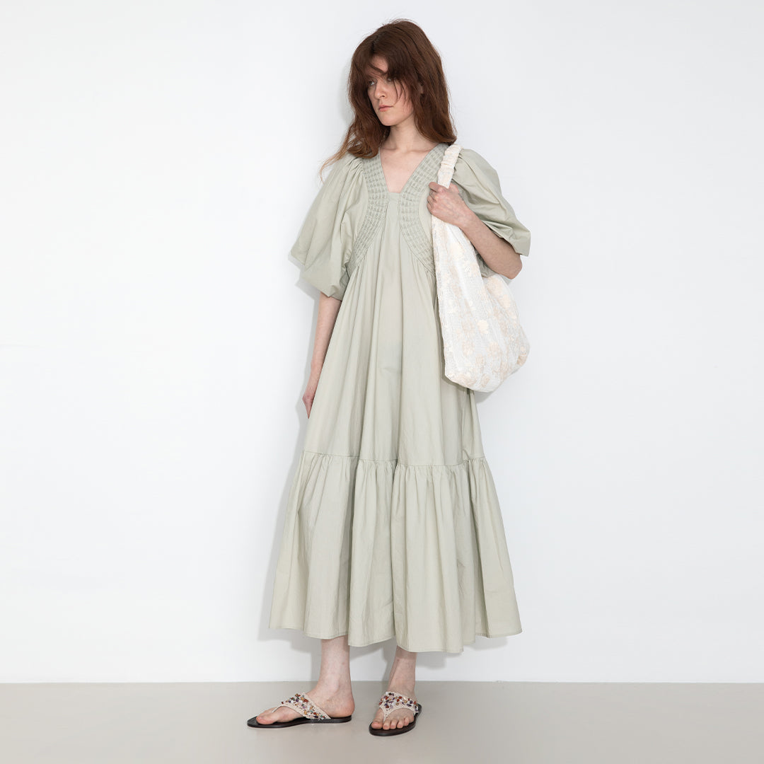 100% Cotton Puff Sleeve Loose-Fit Vacation Dress-7