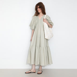100% Cotton Puff Sleeve Loose-Fit Vacation Dress