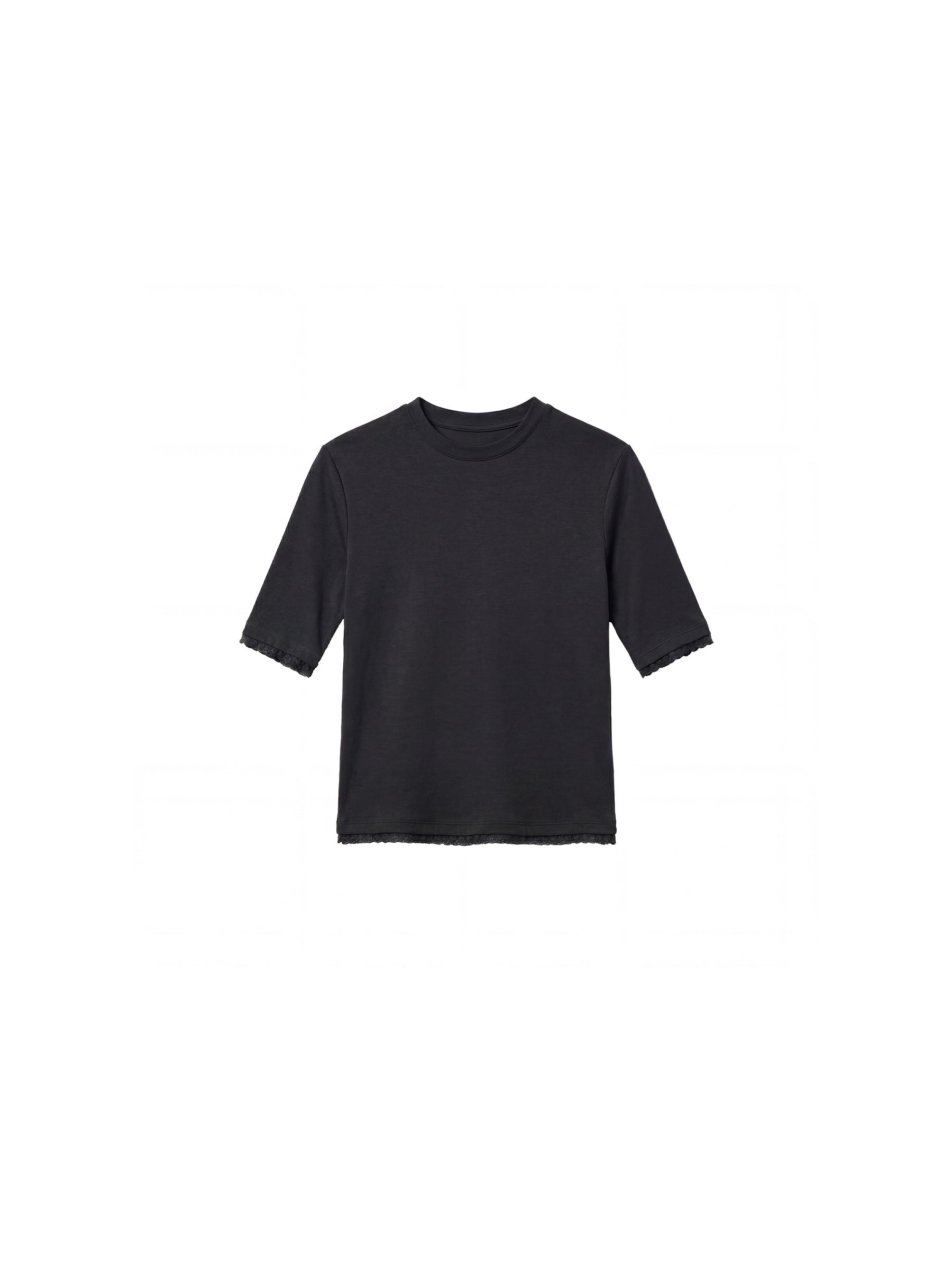 CUBIC Lace Trim Fitted Mid-Sleeve Top-21