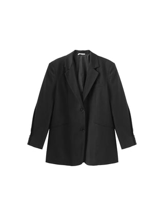 Oversized Shoulder Single Breasted Blazer with Wool Blend
