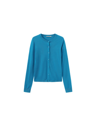 100% Wool Knit Cardigan with Crew Neck