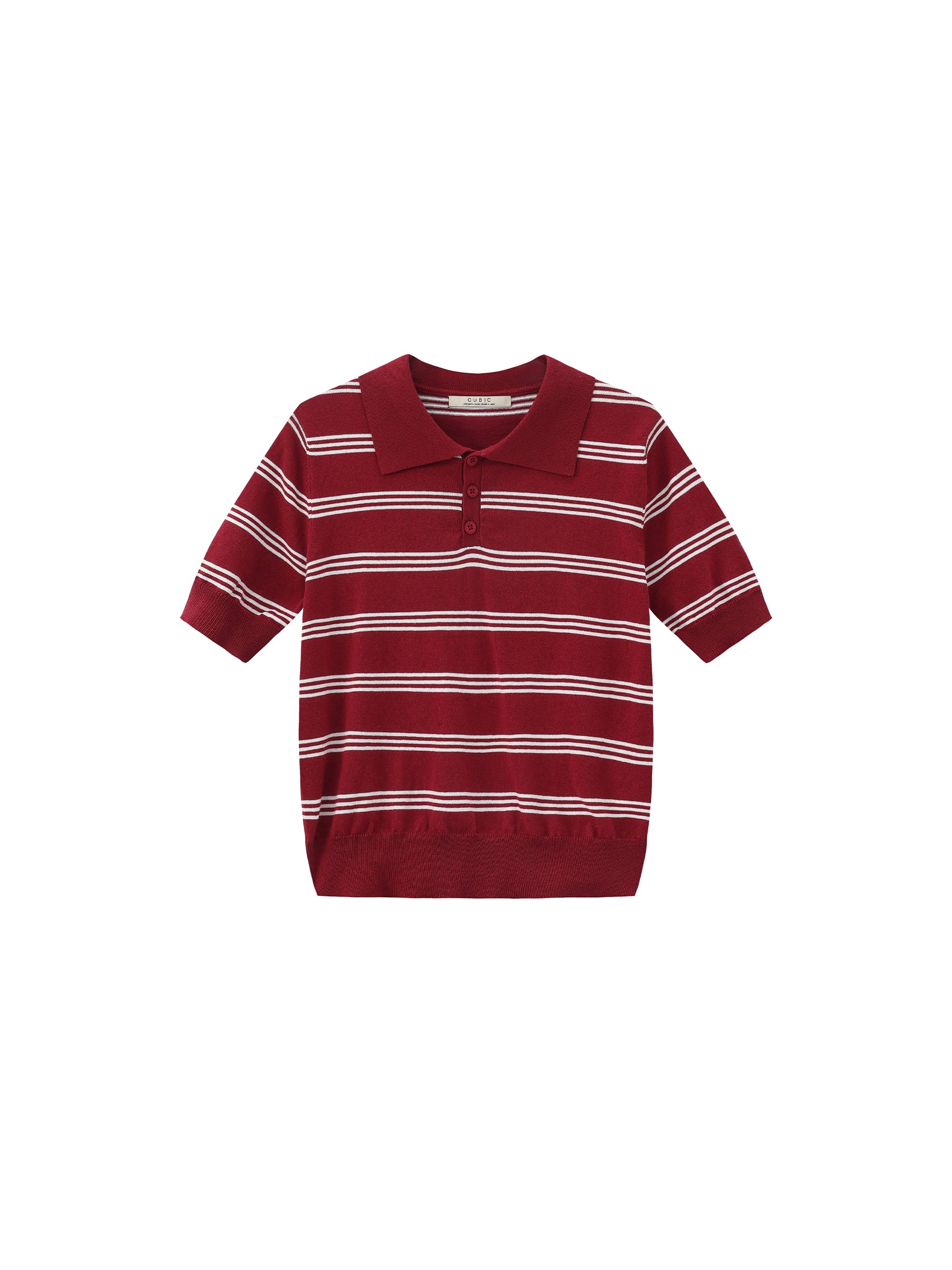 CUBIC-Striped Cropped Polo Collar Cotton T-Shirt-21