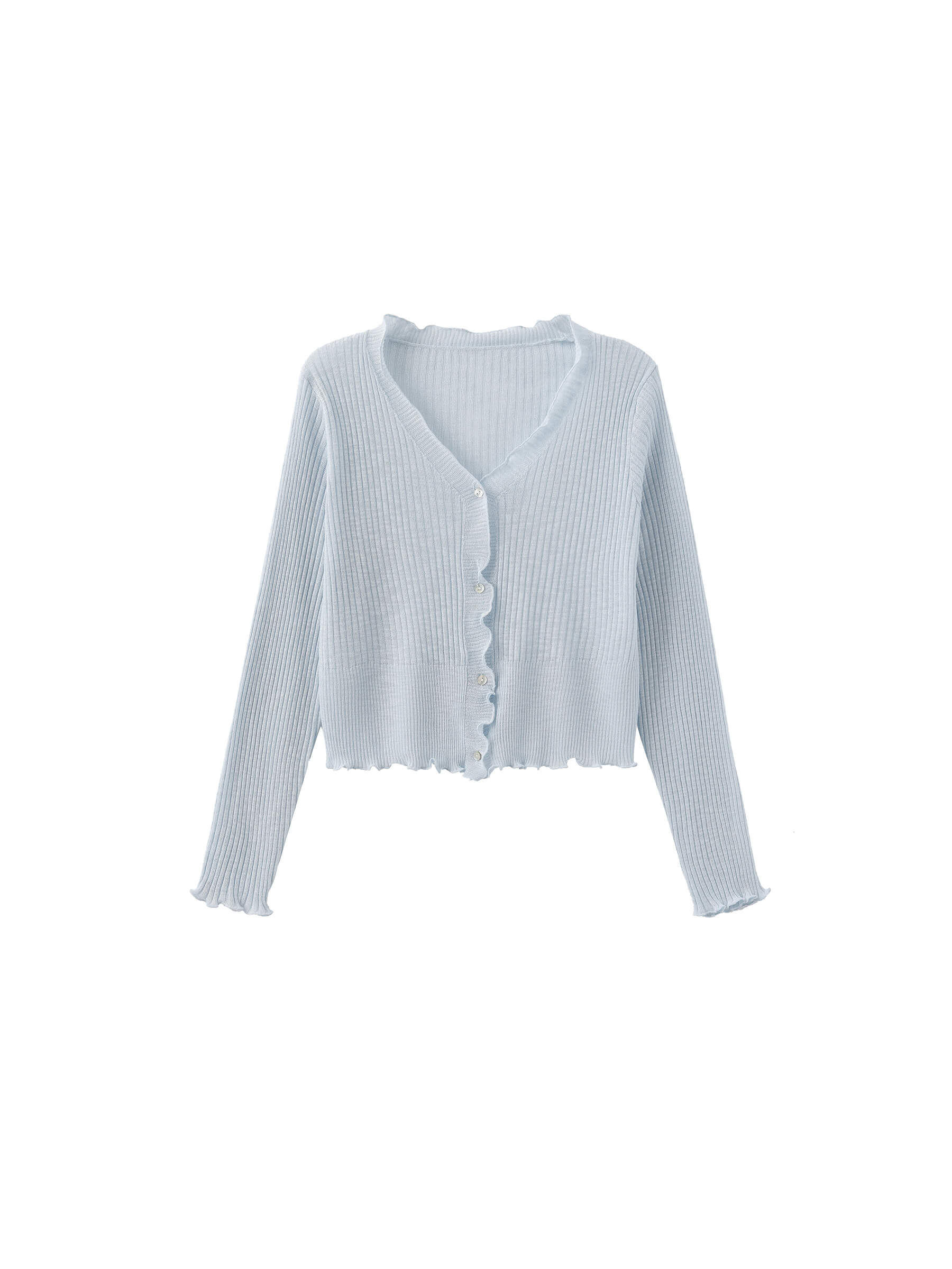 V-Neck Knit Cardigan with Ruffled Long Sleeves-24
