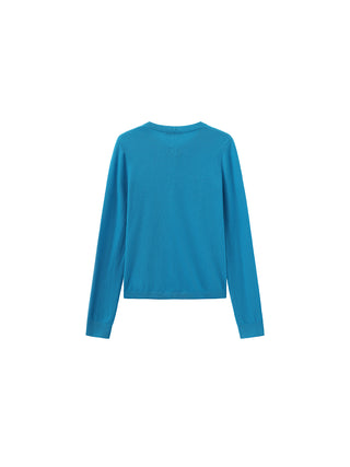100% Wool Knit Cardigan with Crew Neck