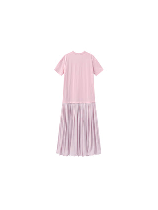 Oversized Round Neck Short Sleeve Pleated Dress