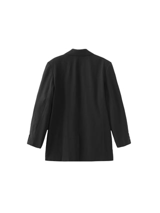 Oversized Shoulder Single Breasted Blazer with Wool Blend