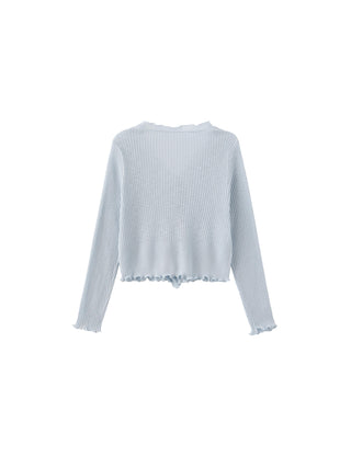 V-Neck Knit Cardigan with Ruffled Long Sleeves