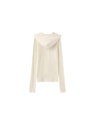 Slim-Fit Hooded V-Neck Long Sleeve Top