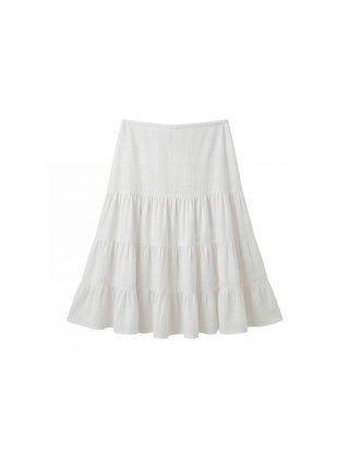 CUBIC Lyocell Linen Blend Tiered Striped Midi Skirt