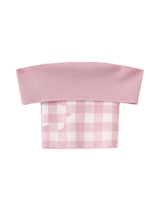 Off-Shoulder Checkered Knit Cami Top