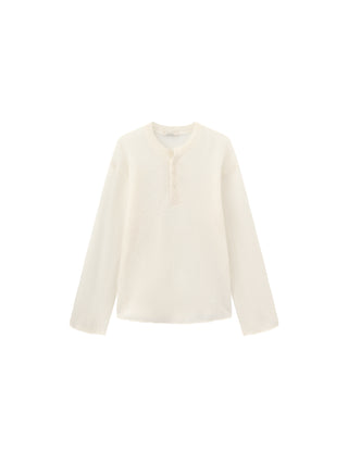Henley Neck Loose-Fit Long-Sleeve Cover-Up