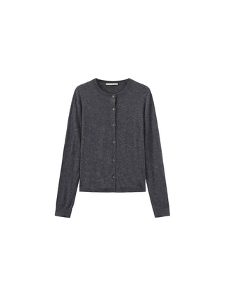 100% Wool Knit Cardigan with Crew Neck