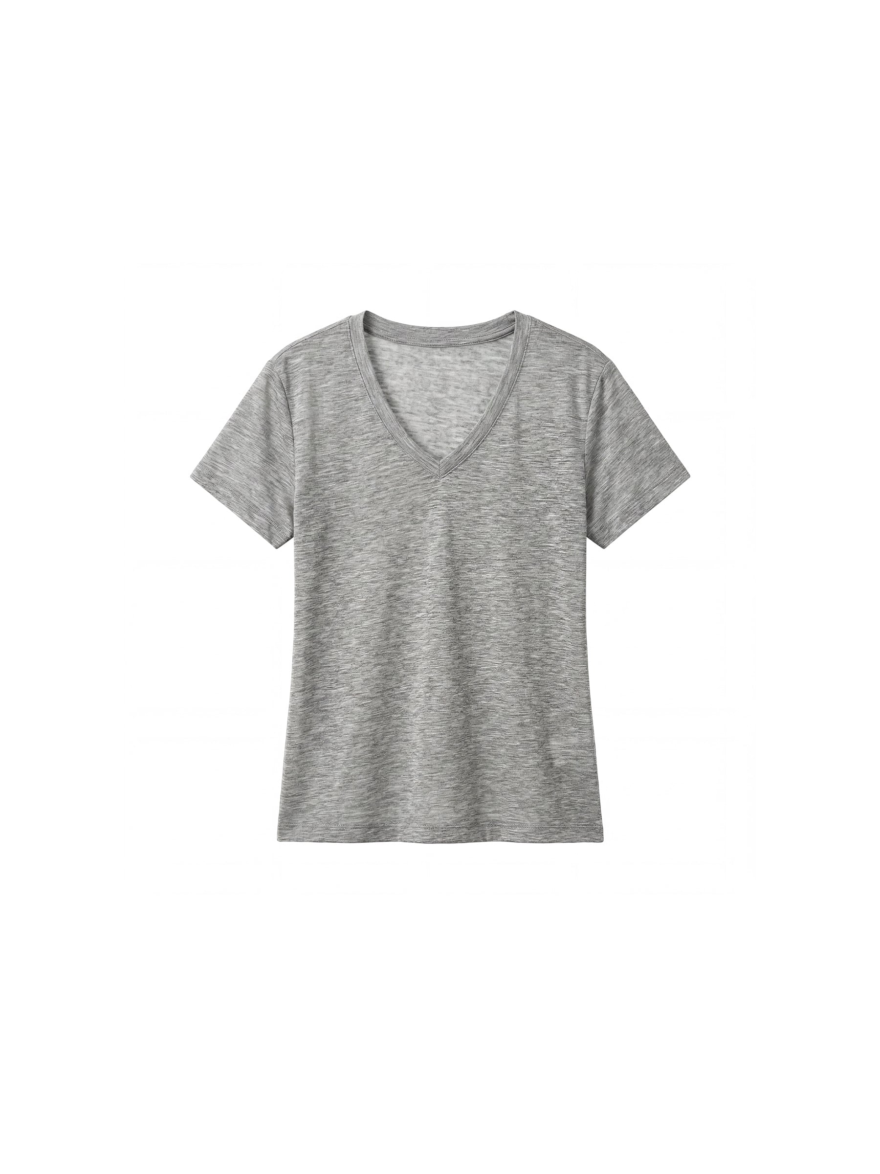CUBIC Linen-Blend V-Neck Slim Fit Top-23