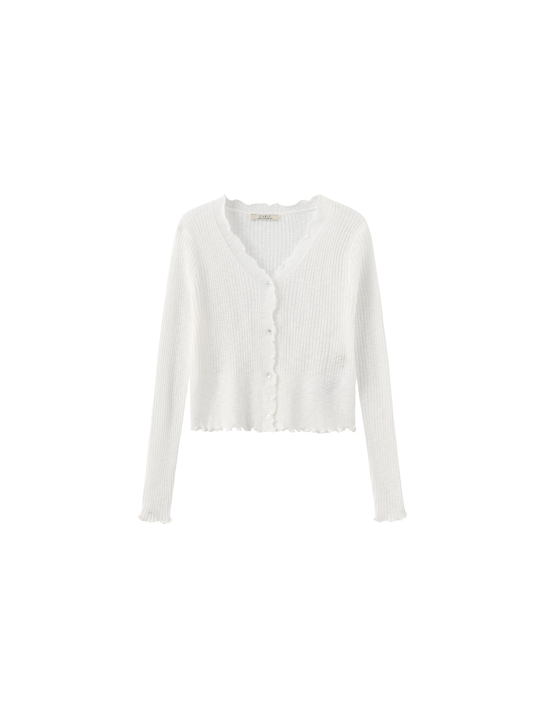 V-Neck Knit Cardigan with Ruffled Long Sleeves-31