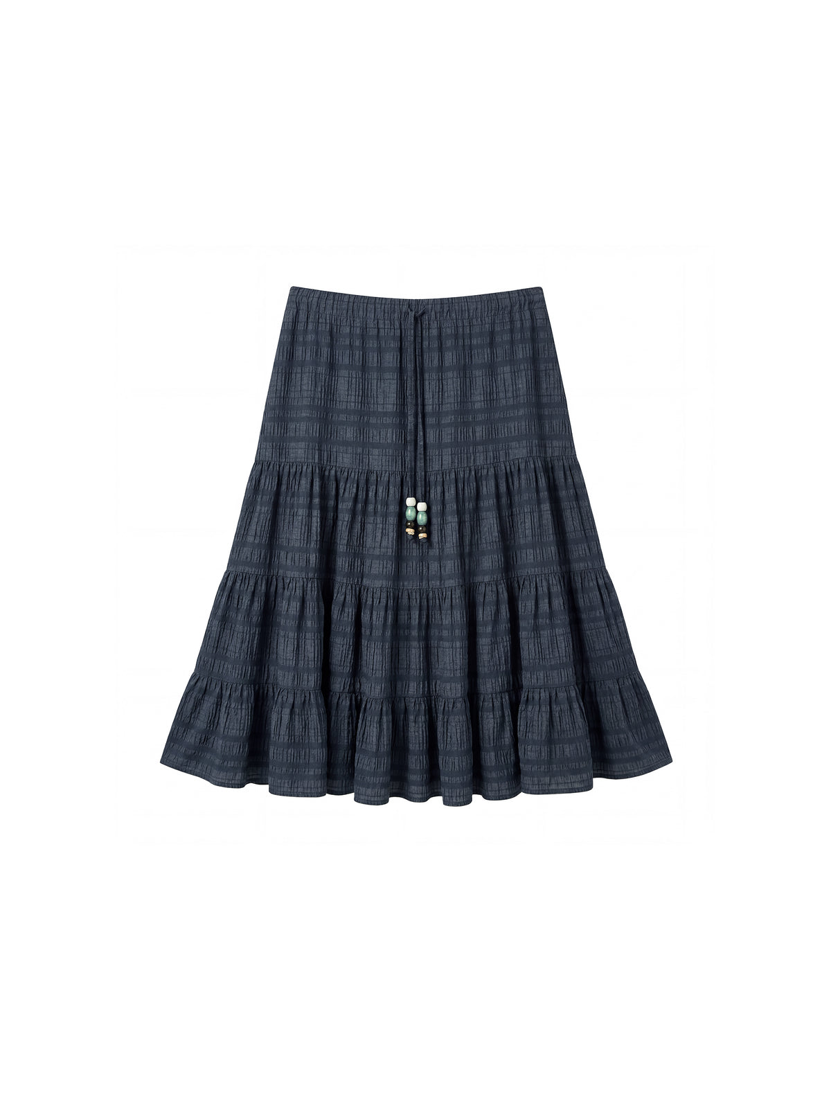 CUBIC Lyocell Linen Blend Tiered Striped Midi Skirt-23