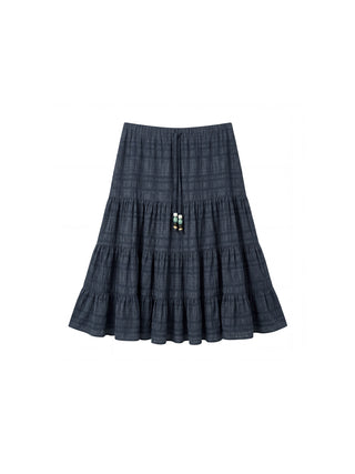 CUBIC Lyocell Linen Blend Tiered Striped Midi Skirt