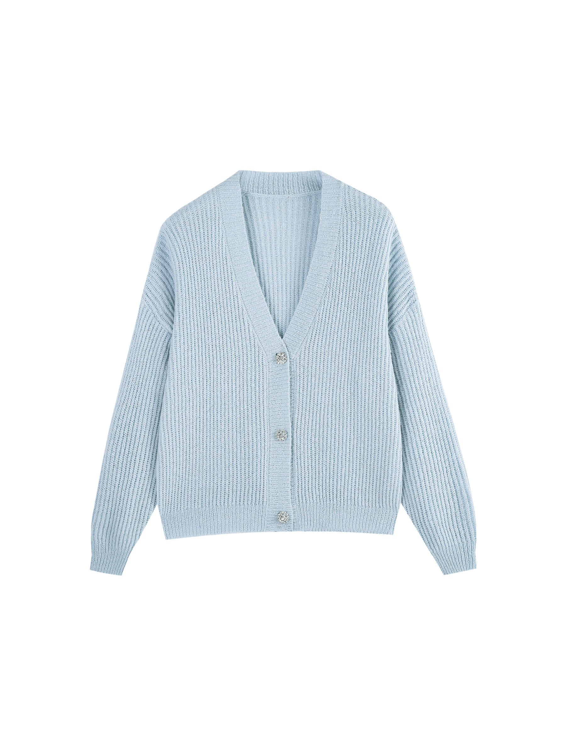 Casual V-Neck Ribbed Knit Cardigan with Wool Blend-23
