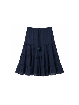 CUBIC Lyocell Linen Blend Tiered Striped Midi Skirt