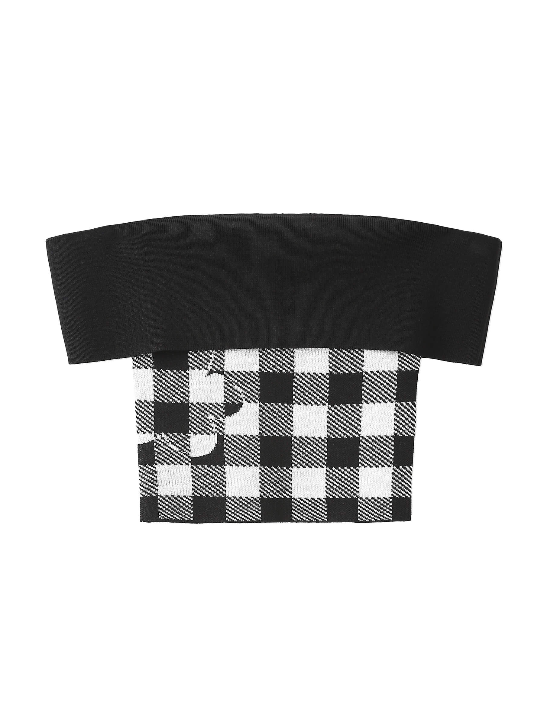 Off-Shoulder Checkered Knit Cami Top-26
