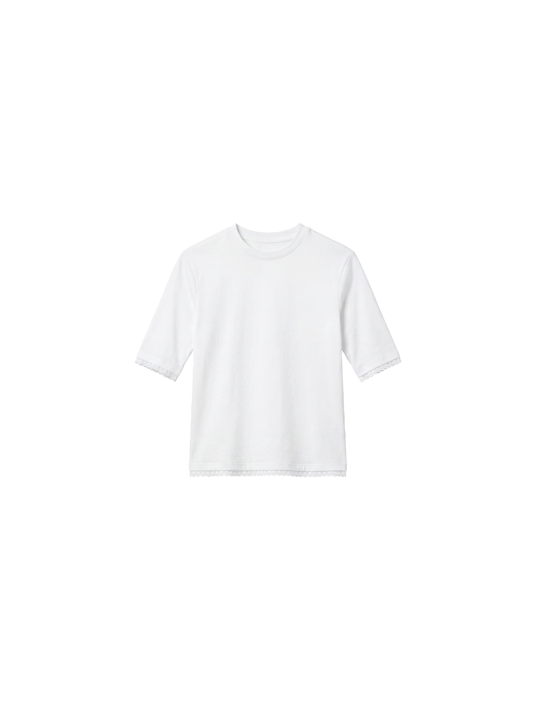 CUBIC Lace Trim Fitted Mid-Sleeve Top-23