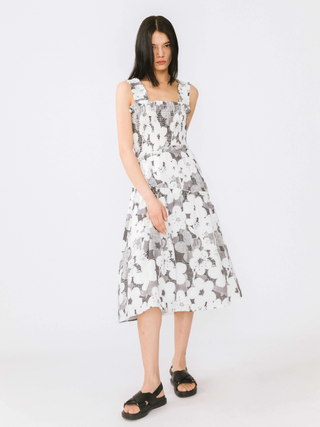 Plaid and Floral A-line Midi Dress