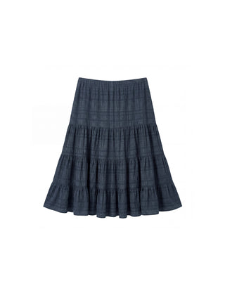 CUBIC Lyocell Linen Blend Tiered Striped Midi Skirt