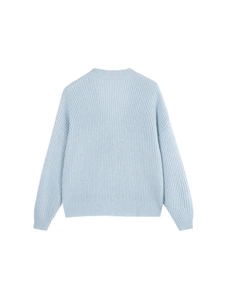 Casual V-Neck Ribbed Knit Cardigan with Wool Blend