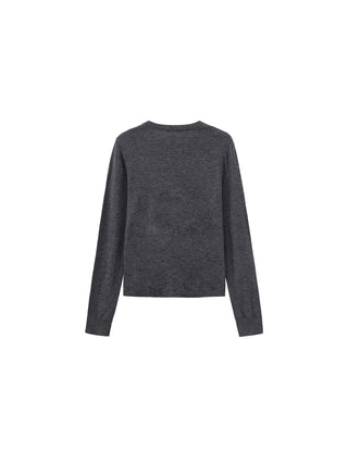100% Wool Knit Cardigan with Crew Neck