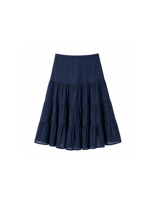 CUBIC Lyocell Linen Blend Tiered Striped Midi Skirt