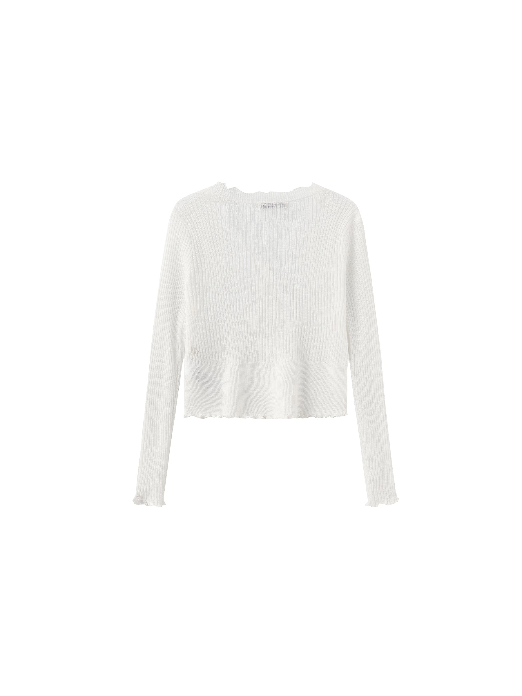 V-Neck Knit Cardigan with Ruffled Long Sleeves-30