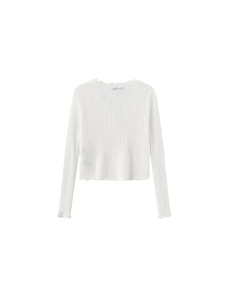 V-Neck Knit Cardigan with Ruffled Long Sleeves