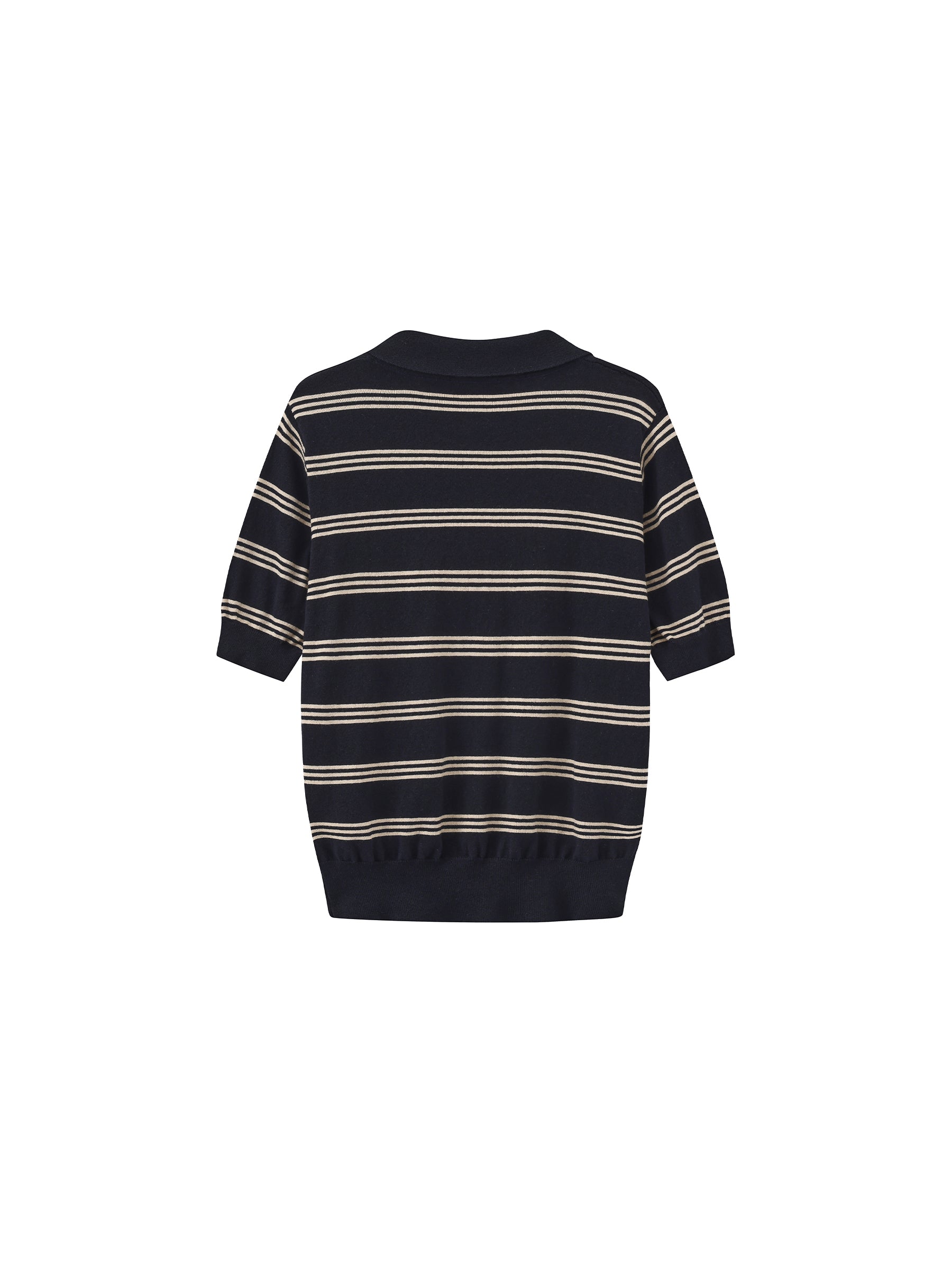 CUBIC-Striped Cropped Polo Collar Cotton T-Shirt-24